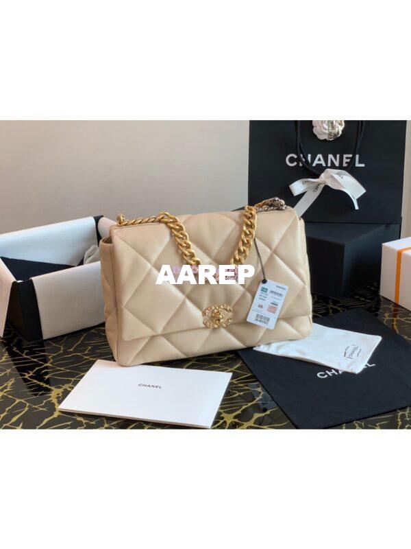 Replica Chanel 19 Maxi Flap Bag AS1162 Lambskin Beige 4