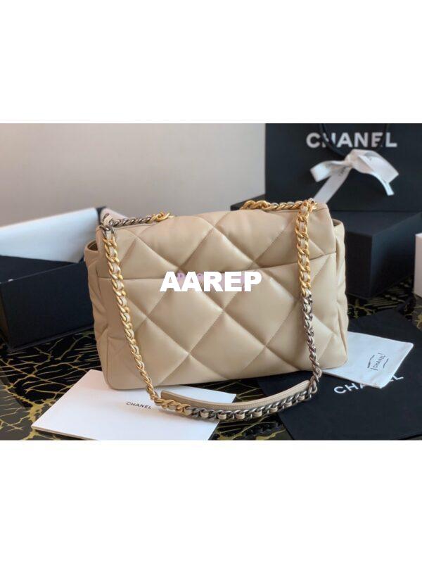 Replica Chanel 19 Maxi Flap Bag AS1162 Lambskin Beige 8