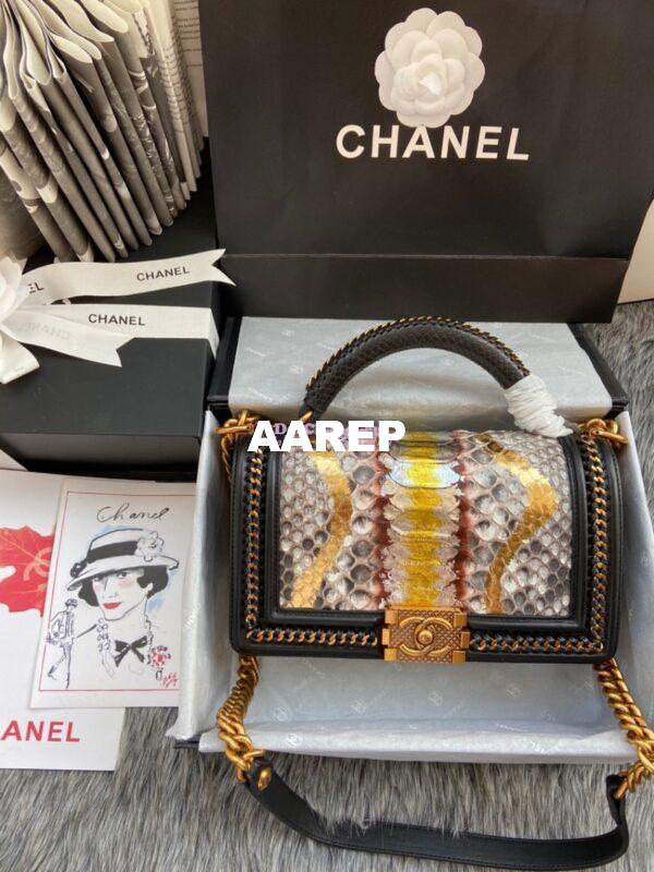 Replica Chanel Python Boy Bag with Handle 25