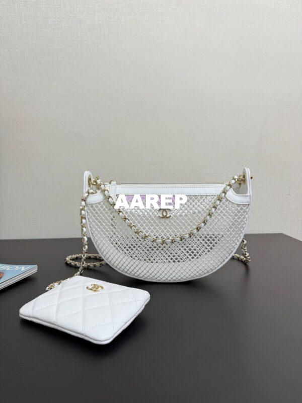Replica Chanel SS25 Clutch With Chain  Mesh and Shiny Lambskin AP4573 White 3