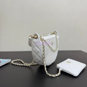 Replica Chanel SS25 Clutch With Chain  Mesh and Shiny Lambskin AP4573 White 2
