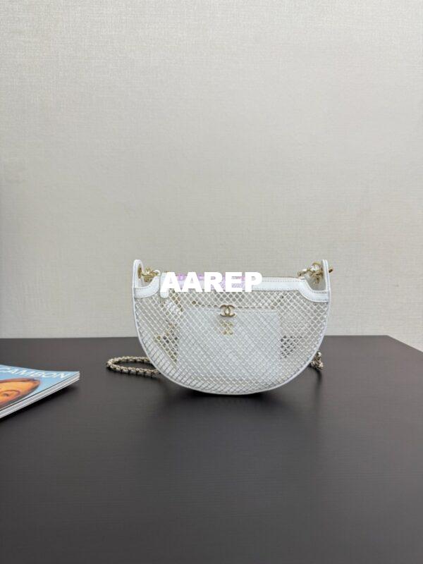 Replica Chanel SS25 Clutch With Chain  Mesh and Shiny Lambskin AP4573 White 5
