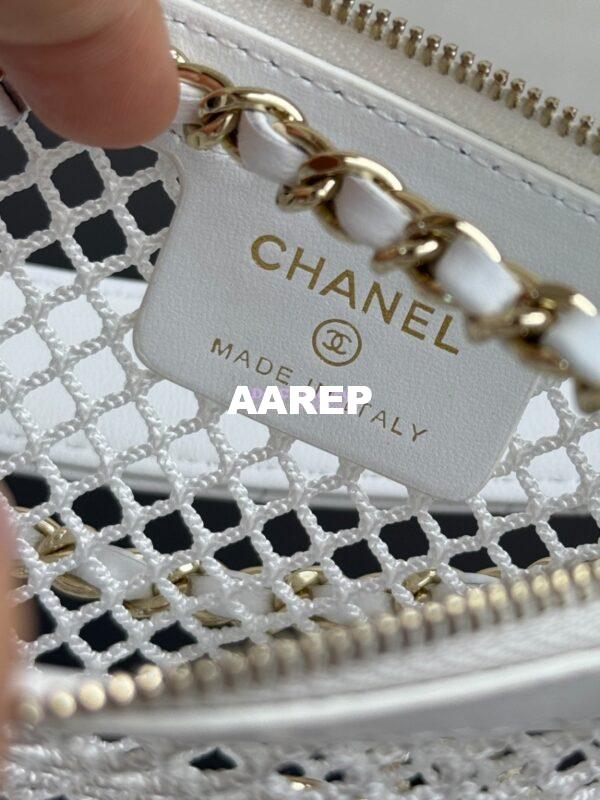 Replica Chanel SS25 Clutch With Chain  Mesh and Shiny Lambskin AP4573 White 7
