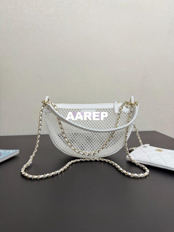 Replica Chanel SS25 Clutch With Chain  Mesh and Shiny Lambskin AP4573 White 8