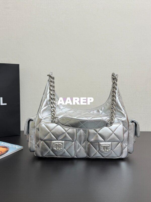 Replica Chanel 25C Maxi Hobo Bag Metallic Lambskin AS5302 Silver 3