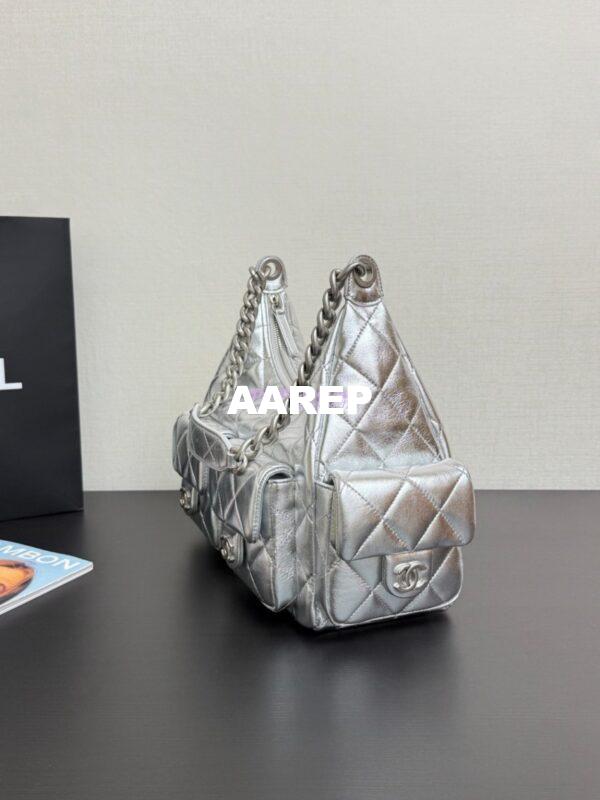 Replica Chanel 25C Maxi Hobo Bag Metallic Lambskin AS5302 Silver 5