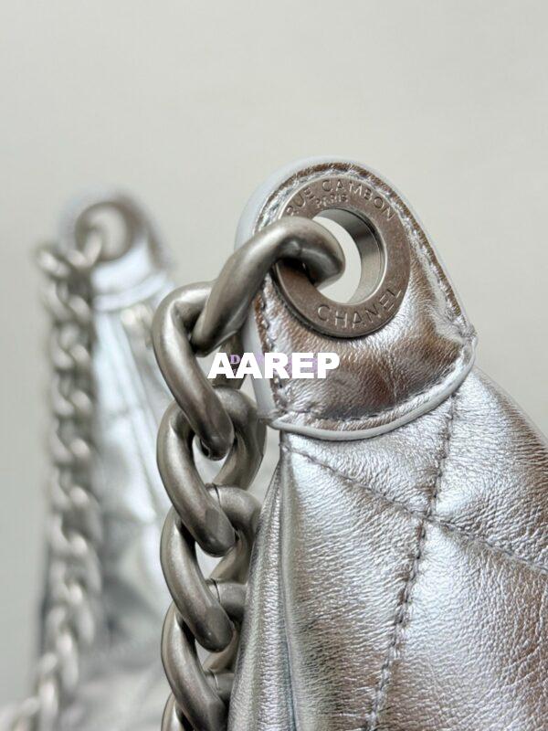 Replica Chanel 25C Maxi Hobo Bag Metallic Lambskin AS5302 Silver 6