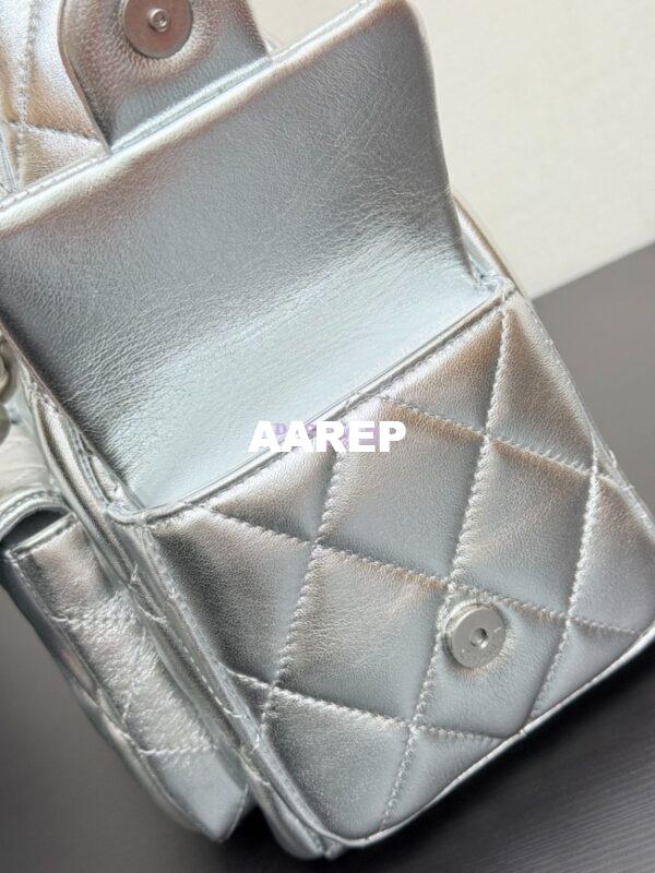 Replica Chanel 25C Maxi Hobo Bag Metallic Lambskin AS5302 Silver 7