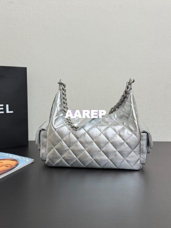 Replica Chanel 25C Maxi Hobo Bag Metallic Lambskin AS5302 Silver 10