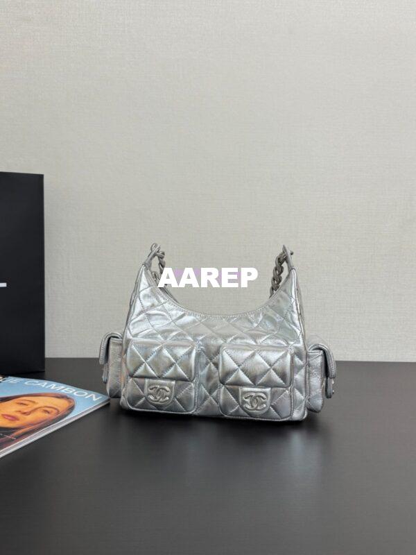 Replica Chanel 25C Large Hobo Bag Metallic Lambskin AS5339 Silver 3