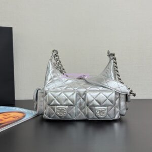 Replica Chanel 25C Large Hobo Bag Metallic Lambskin AS5339 Silver 2