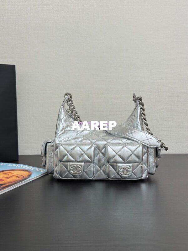 Replica Chanel 25C Large Hobo Bag Metallic Lambskin AS5339 Silver 4