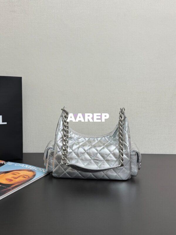 Replica Chanel 25C Large Hobo Bag Metallic Lambskin AS5339 Silver 5