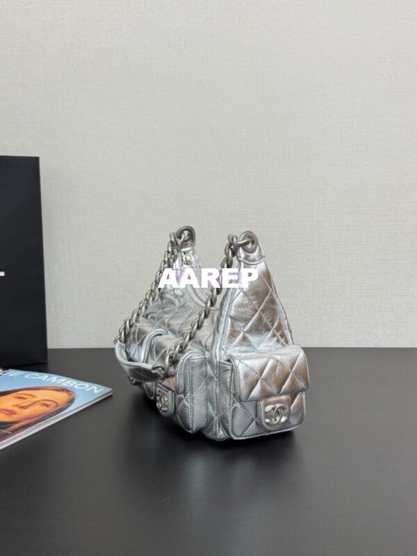 Replica Chanel 25C Large Hobo Bag Metallic Lambskin AS5339 Silver 6