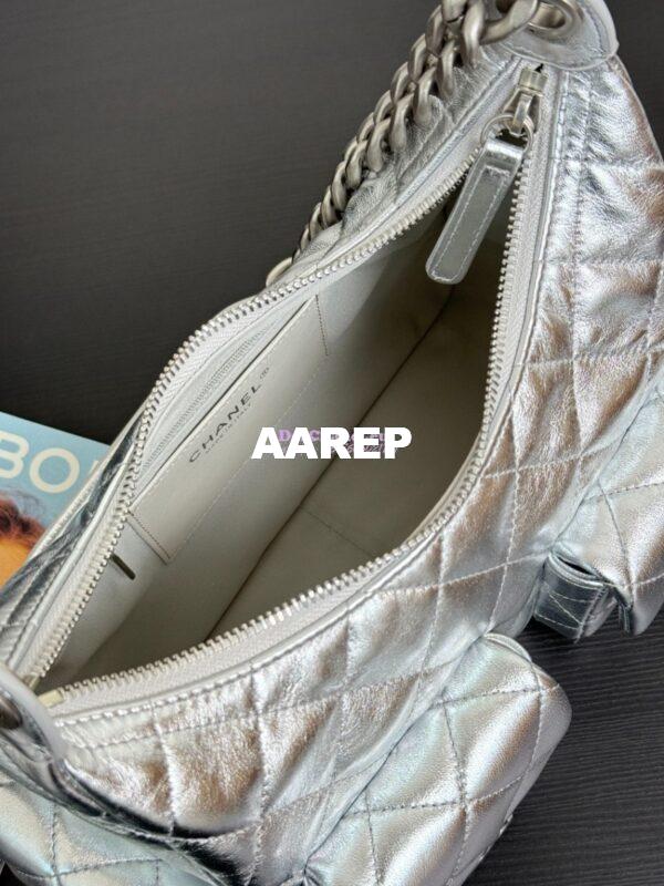 Replica Chanel 25C Large Hobo Bag Metallic Lambskin AS5339 Silver 7