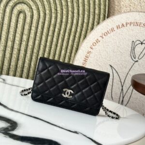 Replica Chanel 25P Wallet on Chain in Grained Calfskin and CC AP4326 Black