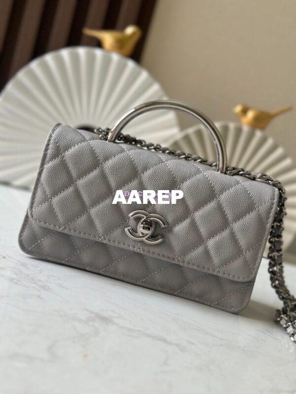 Replica Chanel SS25 Clutch with Chain with Top Handle Bag Metal Resin AP4498 Grey