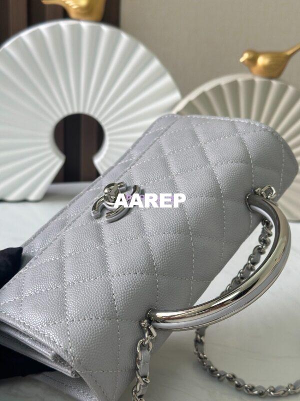 Replica Chanel SS25 Clutch with Chain with Top Handle Bag Metal Resin AP4498 Grey 3