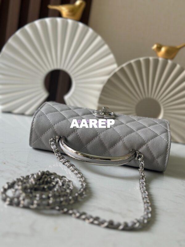 Replica Chanel SS25 Clutch with Chain with Top Handle Bag Metal Resin AP4498 Grey 4