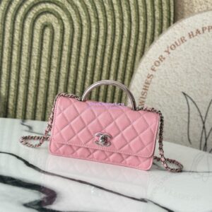 Replica Chanel SS25 Clutch with Chain with Top Handle Bag Metal Resin AP4498 Light Pink