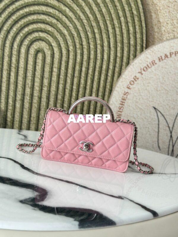 Replica Chanel SS25 Clutch with Chain with Top Handle Bag Metal Resin AP4498 Light Pink