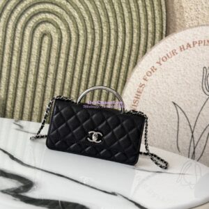 Replica Chanel SS25 Clutch with Chain with Top Handle Bag Metal Resin AP4498 Black