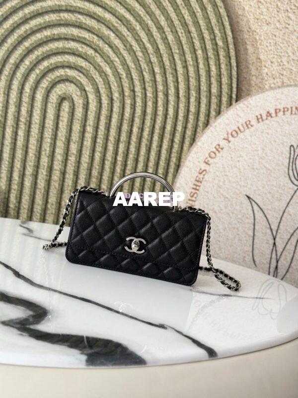 Replica Chanel SS25 Clutch with Chain with Top Handle Bag Metal Resin AP4498 Black