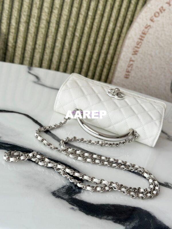 Replica Chanel SS25 Clutch with Chain with Top Handle Bag Metal Resin AP4498 White 5