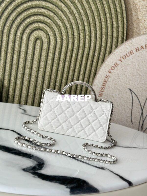 Replica Chanel SS25 Clutch with Chain with Top Handle Bag Metal Resin AP4498 White 11