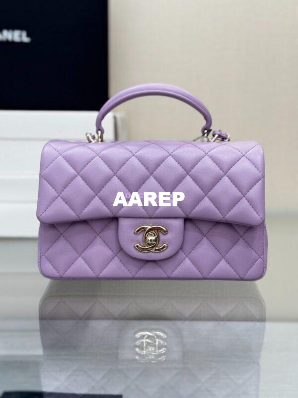 Replica Chanel 25SS Mini Flap Bag With Top Handle AS2431 in Lambskin Lavender Limited Edition 3