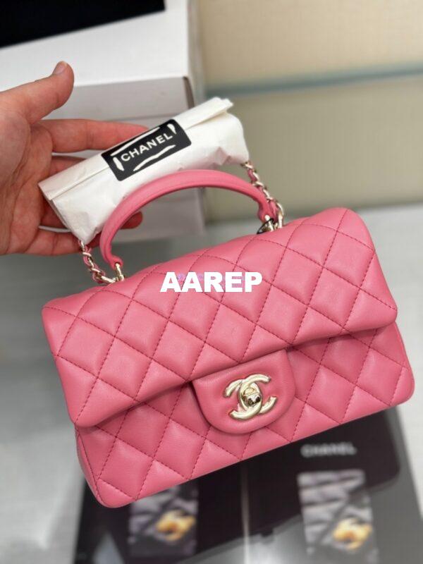 Replica Chanel 25SS Mini Flap Bag With Top Handle AS2431 in Lambskin New Pink Limited Edition 3