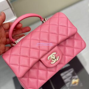 Replica Chanel 25SS Mini Flap Bag With Top Handle AS2431 in Lambskin New Pink Limited Edition 2
