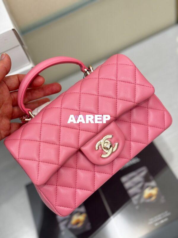 Replica Chanel 25SS Mini Flap Bag With Top Handle AS2431 in Lambskin New Pink Limited Edition 4