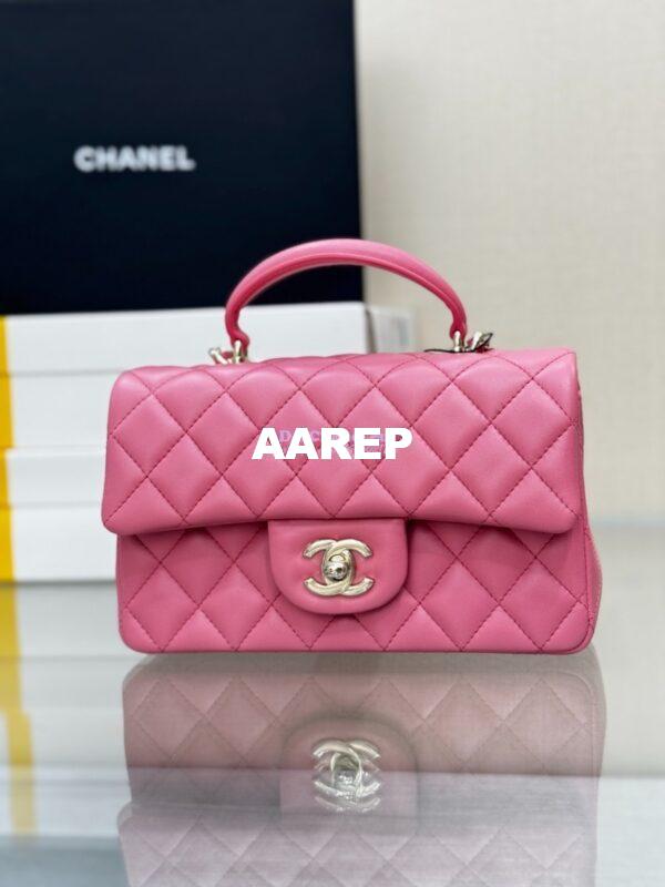 Replica Chanel 25SS Mini Flap Bag With Top Handle AS2431 in Lambskin New Pink Limited Edition 5
