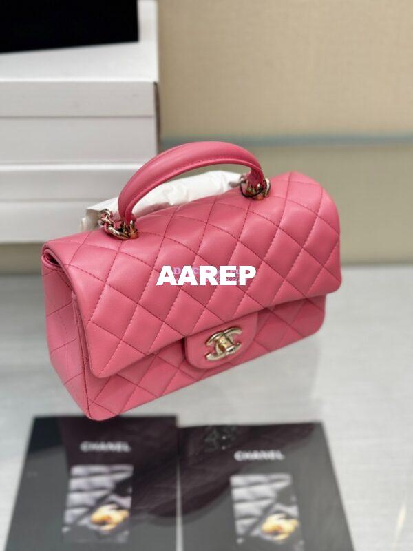 Replica Chanel 25SS Mini Flap Bag With Top Handle AS2431 in Lambskin New Pink Limited Edition 7
