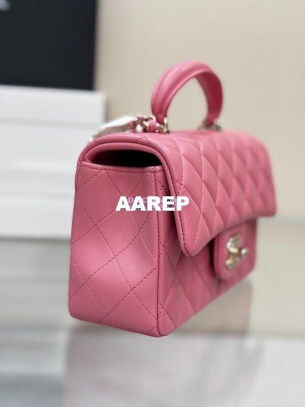 Replica Chanel 25SS Mini Flap Bag With Top Handle AS2431 in Lambskin New Pink Limited Edition 8