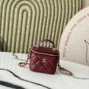 Replica Chanel New SLG Lambskin Small Vanity With Chain and Top Handle Bag AP2198 Wine