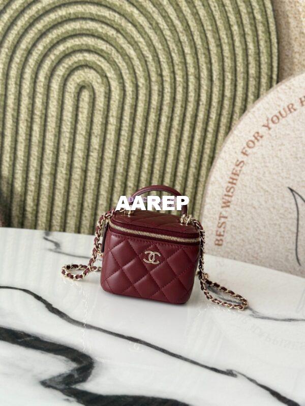 Replica Chanel New SLG Lambskin Small Vanity With Chain and Top Handle Bag AP2198 Wine 3