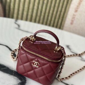 Replica Chanel New SLG Lambskin Small Vanity With Chain and Top Handle Bag AP2198 Wine 2