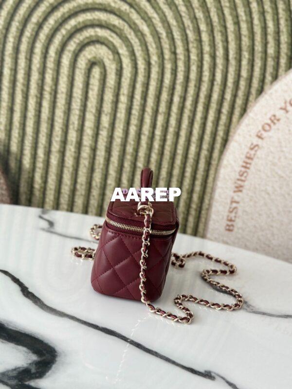 Replica Chanel New SLG Lambskin Small Vanity With Chain and Top Handle Bag AP2198 Wine 5