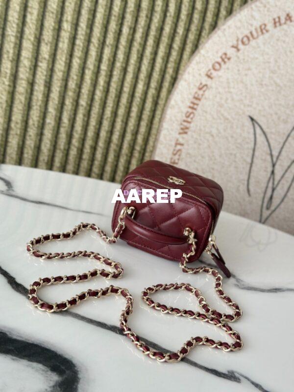 Replica Chanel New SLG Lambskin Small Vanity With Chain and Top Handle Bag AP2198 Wine 6