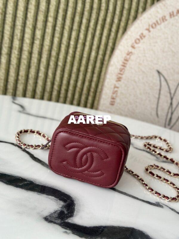 Replica Chanel New SLG Lambskin Small Vanity With Chain and Top Handle Bag AP2198 Wine 7