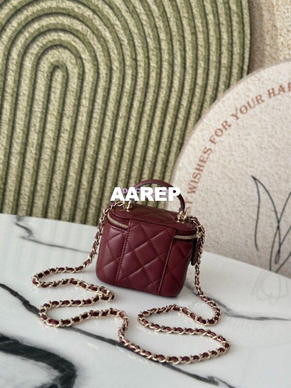 Replica Chanel New SLG Lambskin Small Vanity With Chain and Top Handle Bag AP2198 Wine 11