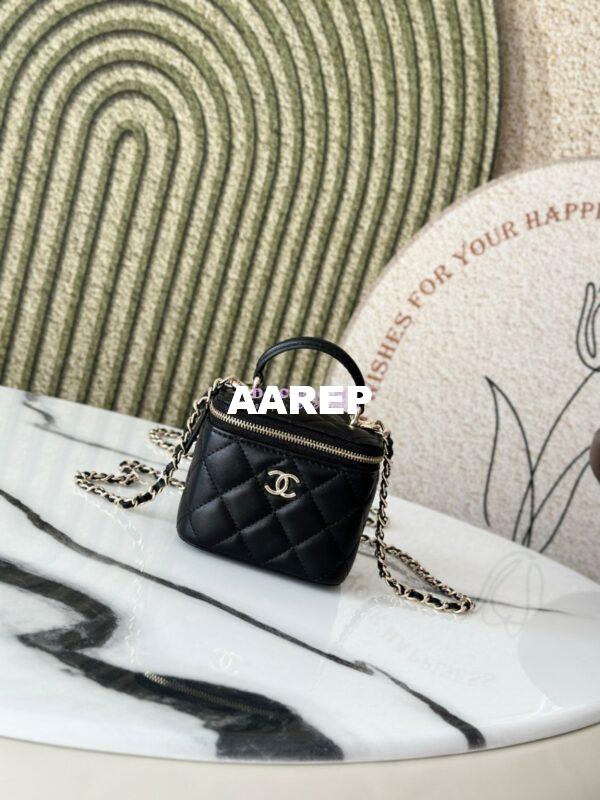 Replica Chanel New SLG Lambskin Small Vanity With Chain and Top Handle Bag AP2198 Black 3