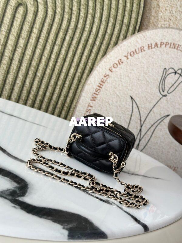 Replica Chanel New SLG Lambskin Small Vanity With Chain and Top Handle Bag AP2198 Black 4