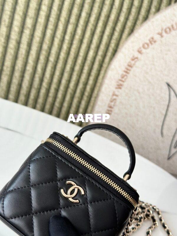 Replica Chanel New SLG Lambskin Small Vanity With Chain and Top Handle Bag AP2198 Black 5