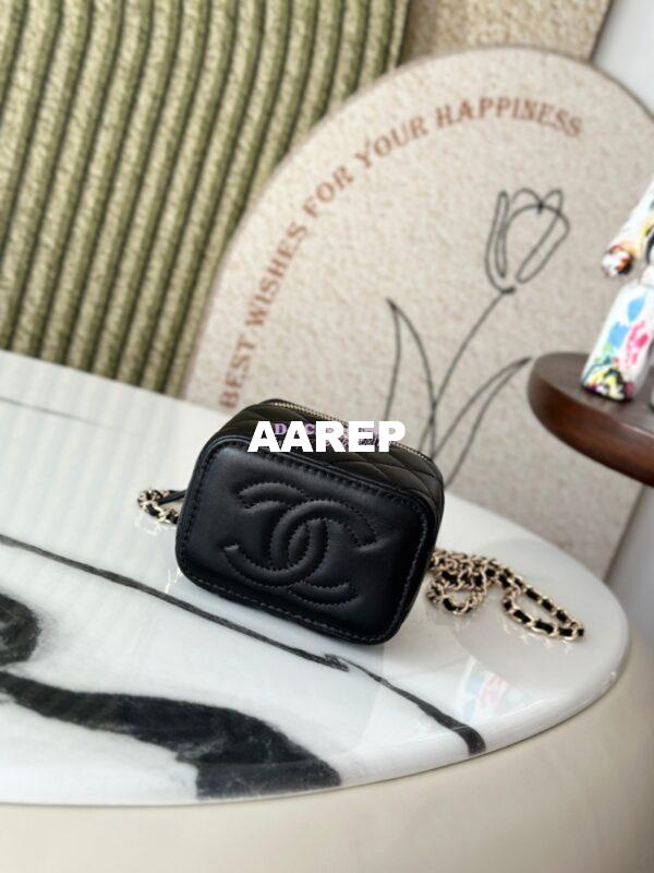 Replica Chanel New SLG Lambskin Small Vanity With Chain and Top Handle Bag AP2198 Black 6
