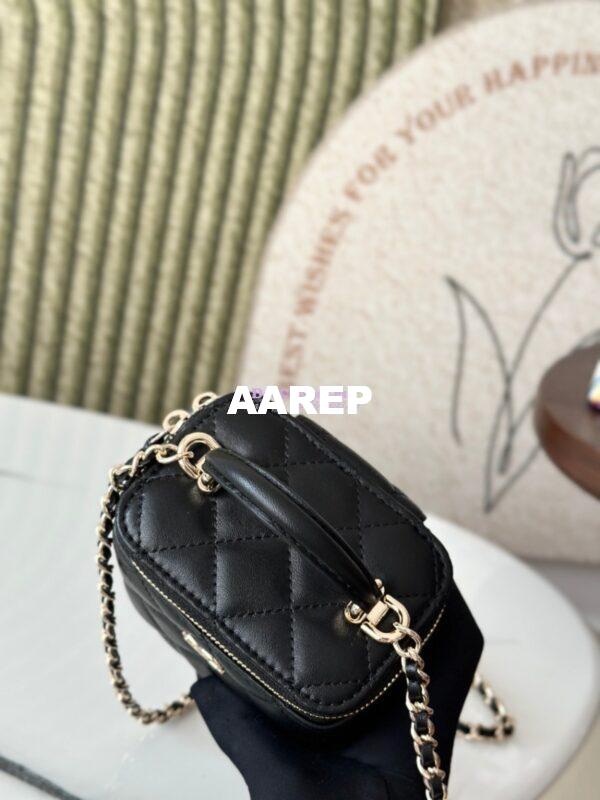 Replica Chanel New SLG Lambskin Small Vanity With Chain and Top Handle Bag AP2198 Black 8