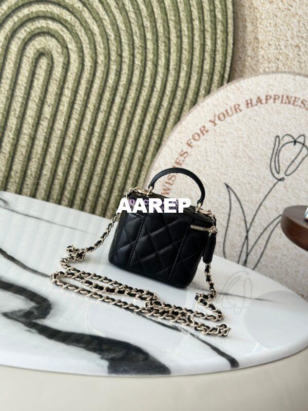Replica Chanel New SLG Lambskin Small Vanity With Chain and Top Handle Bag AP2198 Black 11