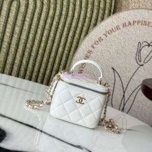 Replica Chanel New SLG Lambskin Small Vanity With Chain and Top Handle Bag AP2198 White